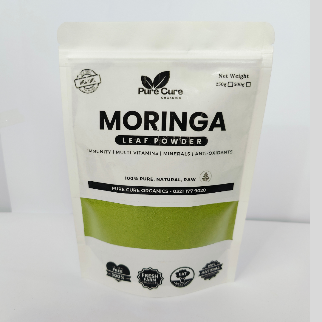 Organic Moringa Powder – 250g, 500g & 1000g | Pure Cure Organics | Supports Vitality, Immunity, & Overall Health